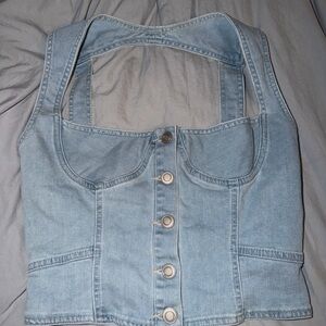 Light Wash Denim Button-Front Bustier Top